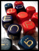 Dice : Dice - Game Dice - WFFN PROOF 6d Set Yale Logic Solid Blue and Red With Gold Metalic Letters